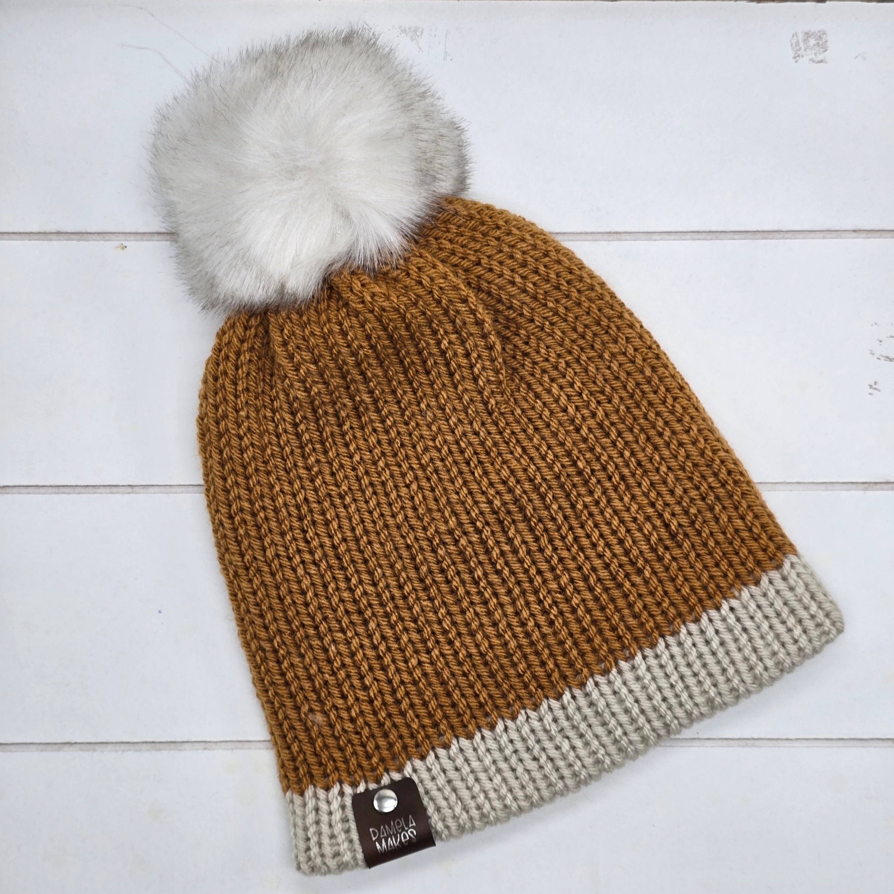 Knit Beanie Mustard Pom Pom