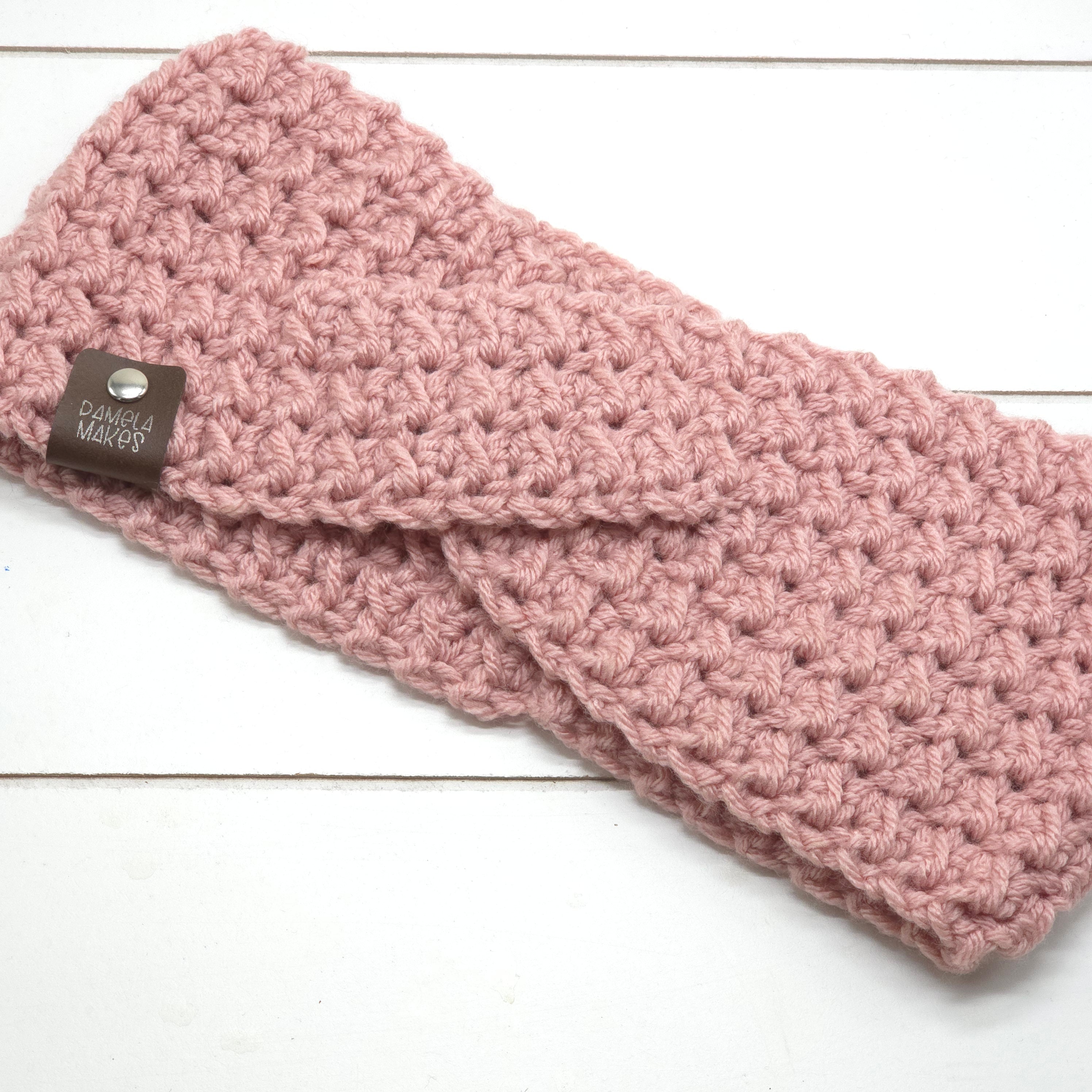 Crochet Headband Earwarmer Textured Pink
