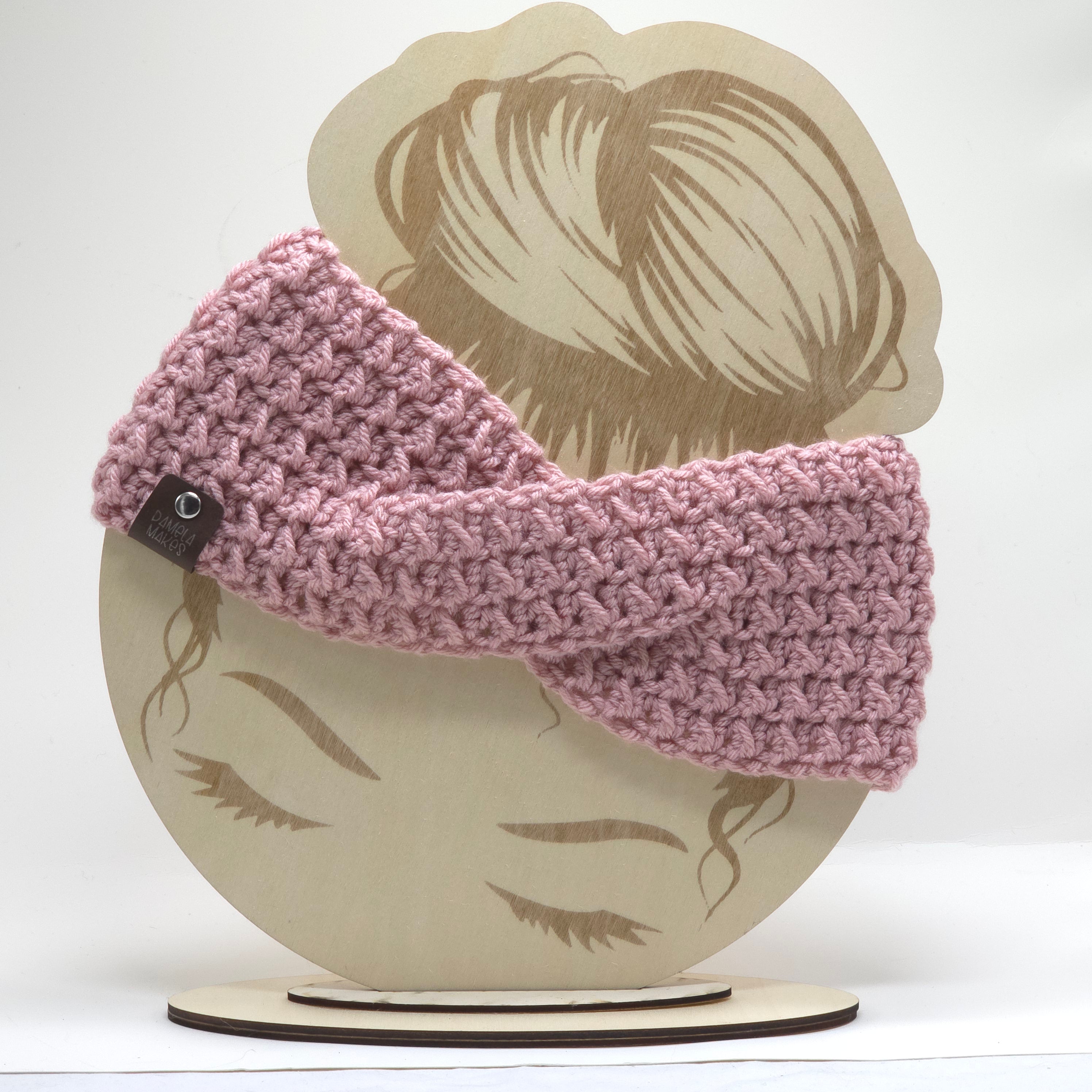 Crochet Headband Earwarmer Textured Pink
