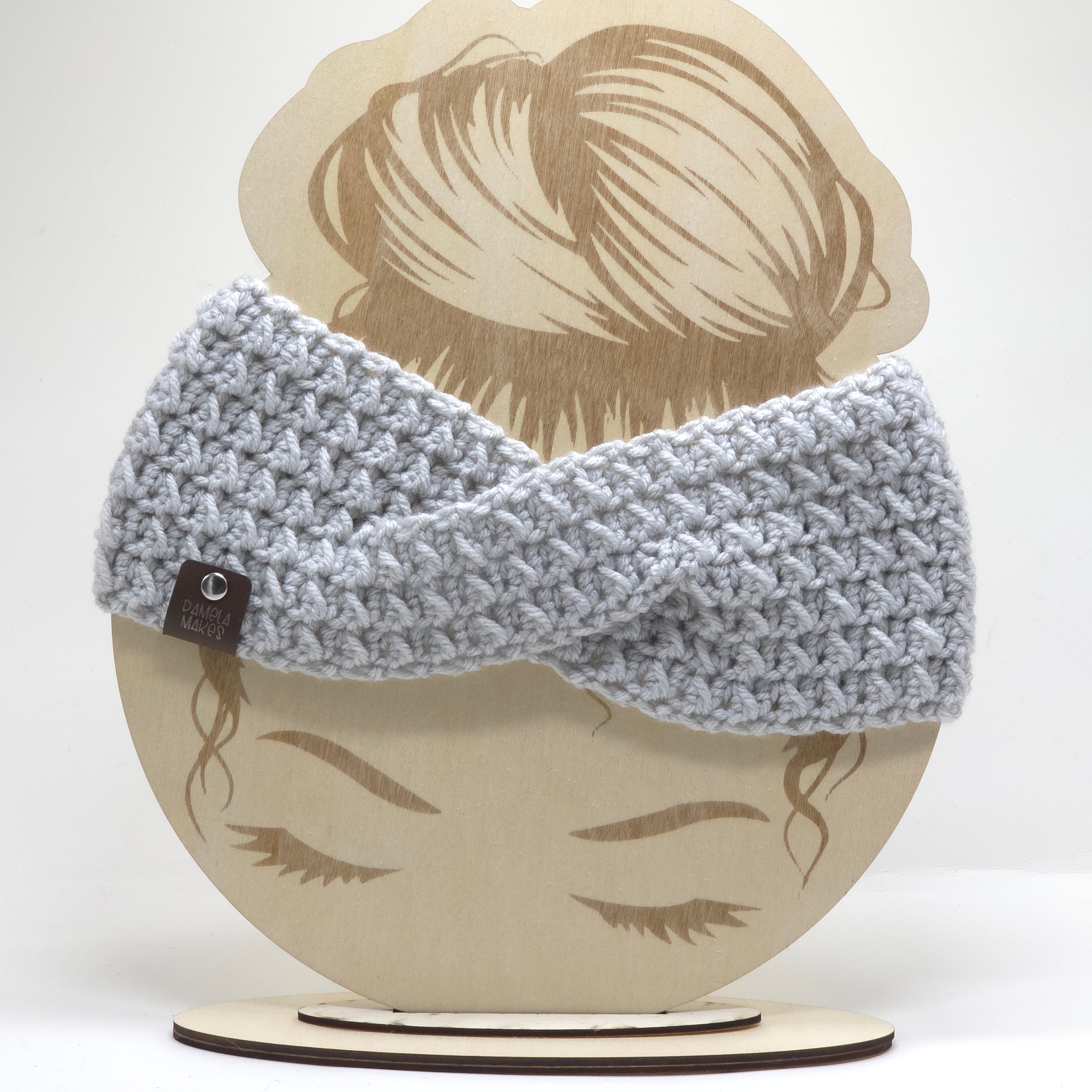 Crochet Headband Earwarmer Textured Light Grey