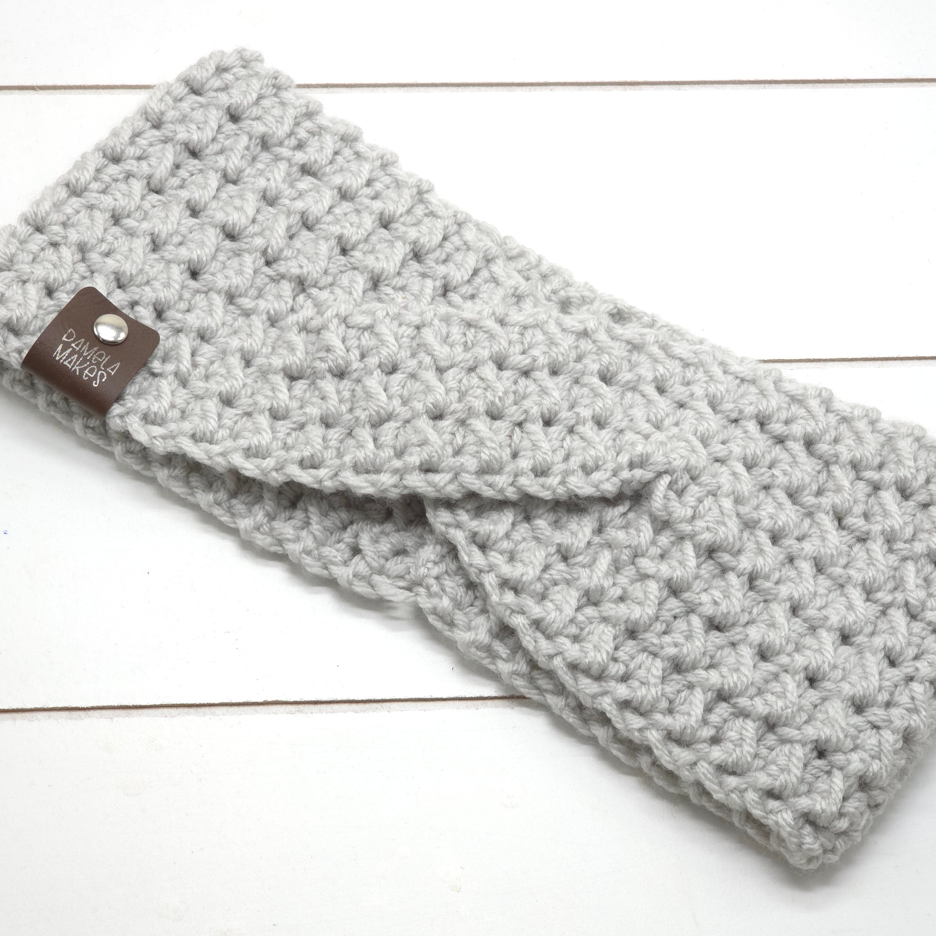 Crochet Headband Earwarmer Textured Light Grey