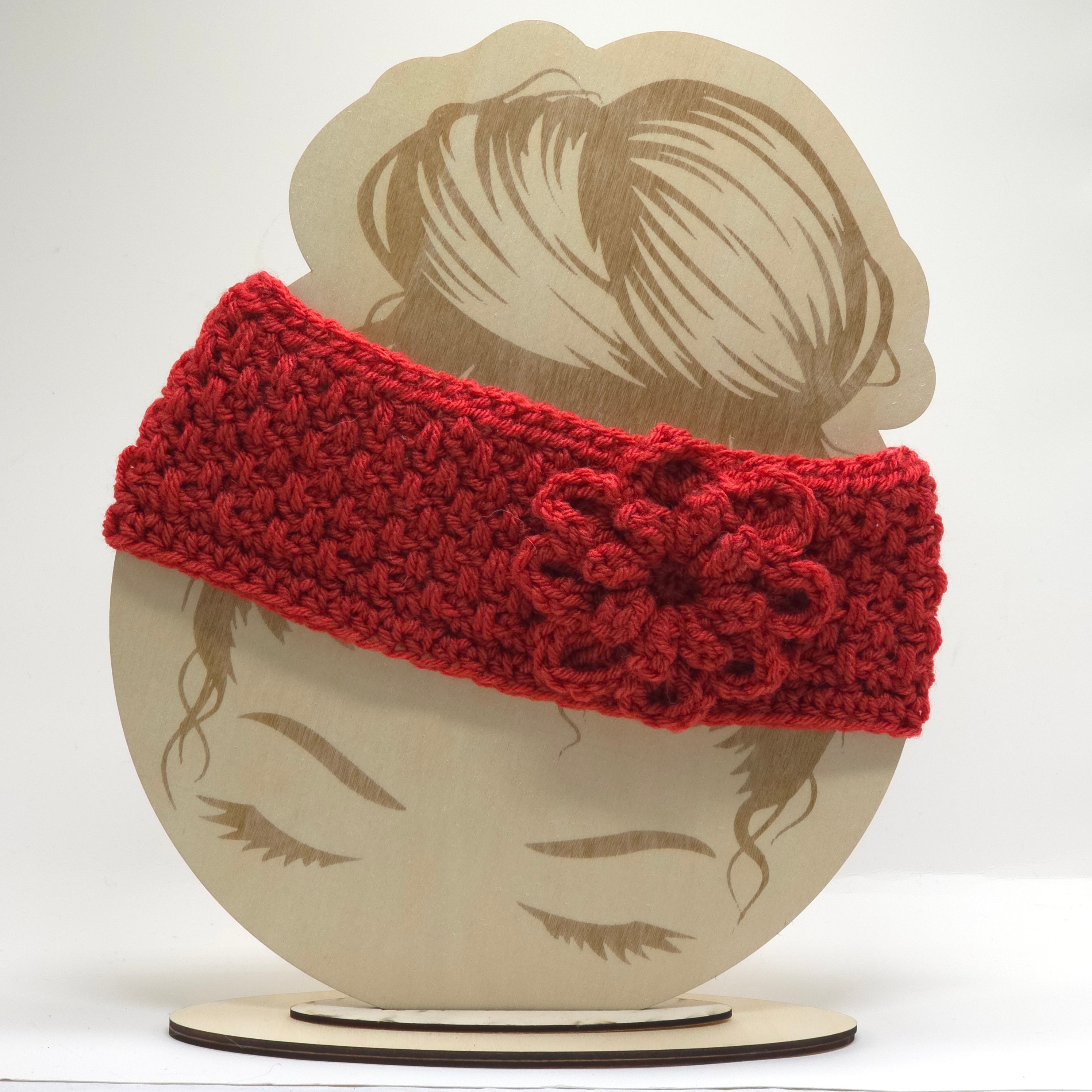 Crochet Headband w/ flower Cranberry