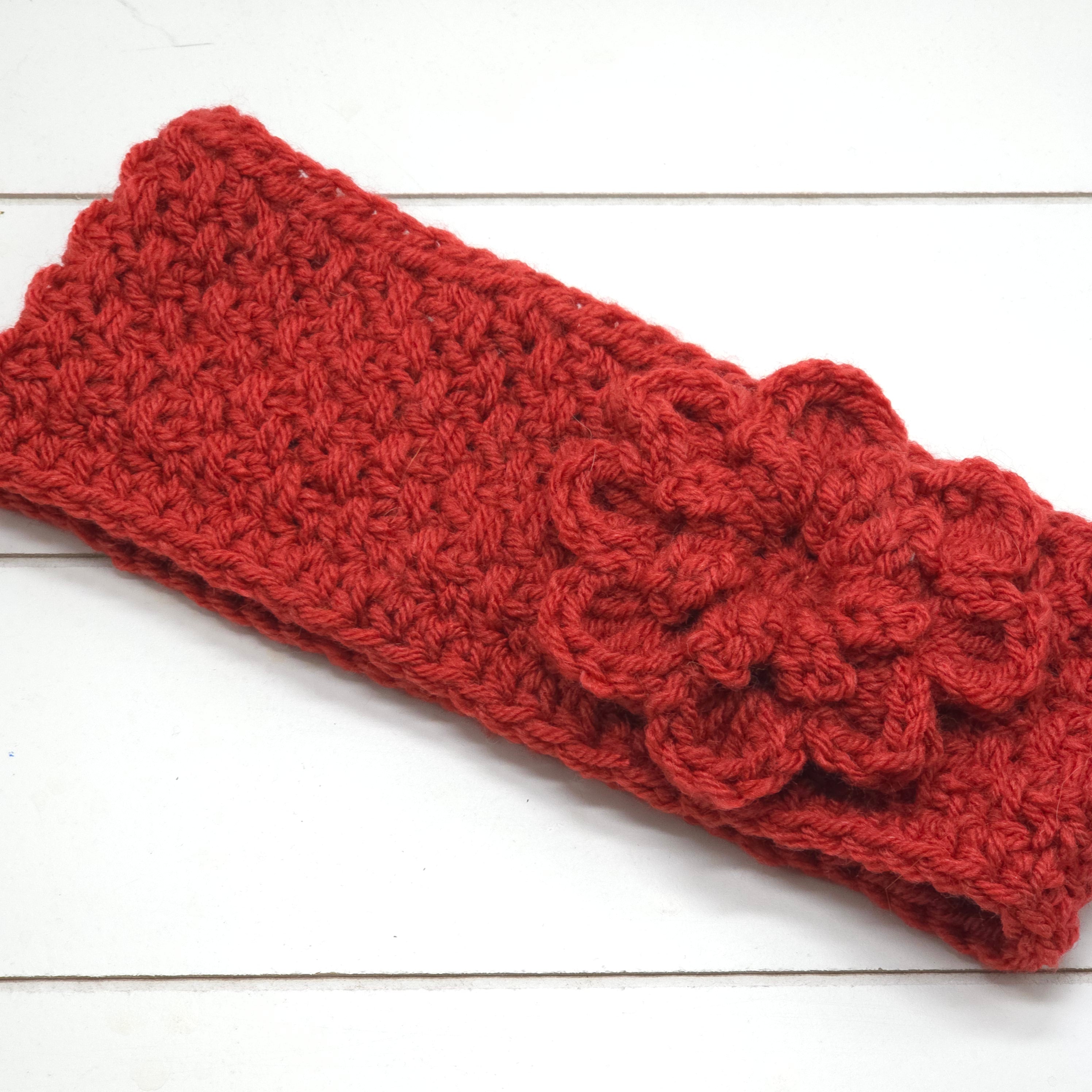 Crochet Headband w/ flower Cranberry