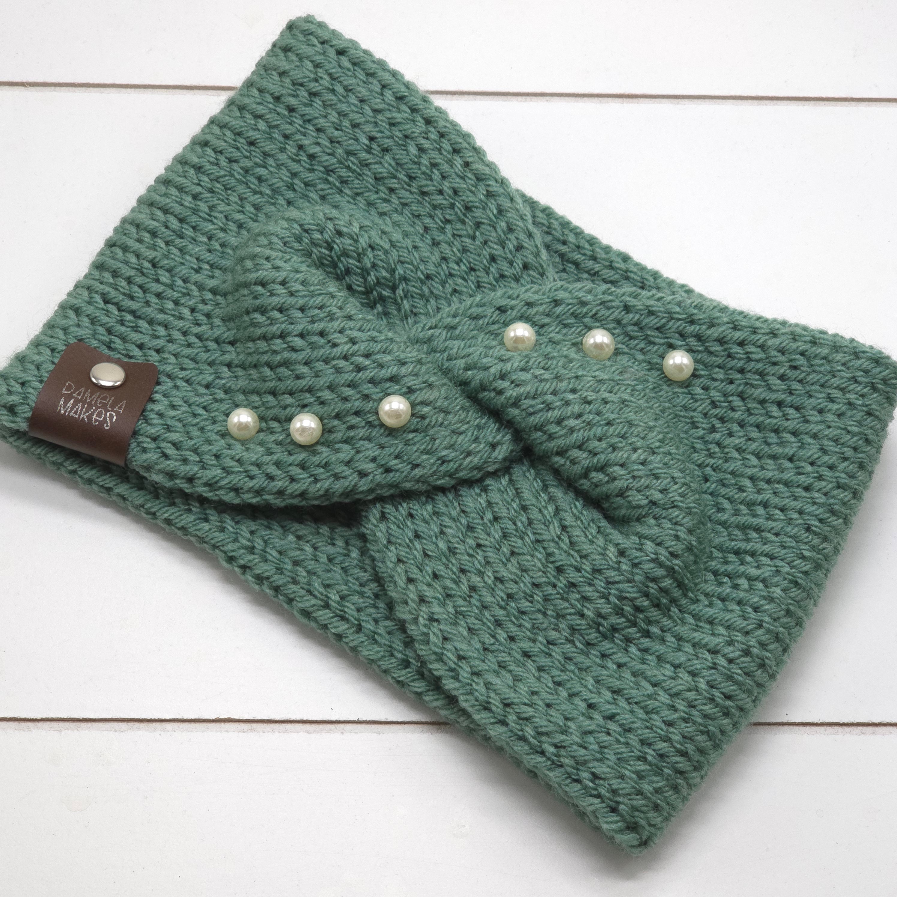 Knit Headband Teal w/ Pearls