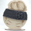 Crochet Headwrap Tapered w/ flower Grey sparkle