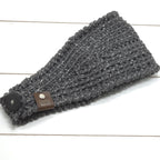 Crochet Headwrap Tapered w/ flower Grey sparkle