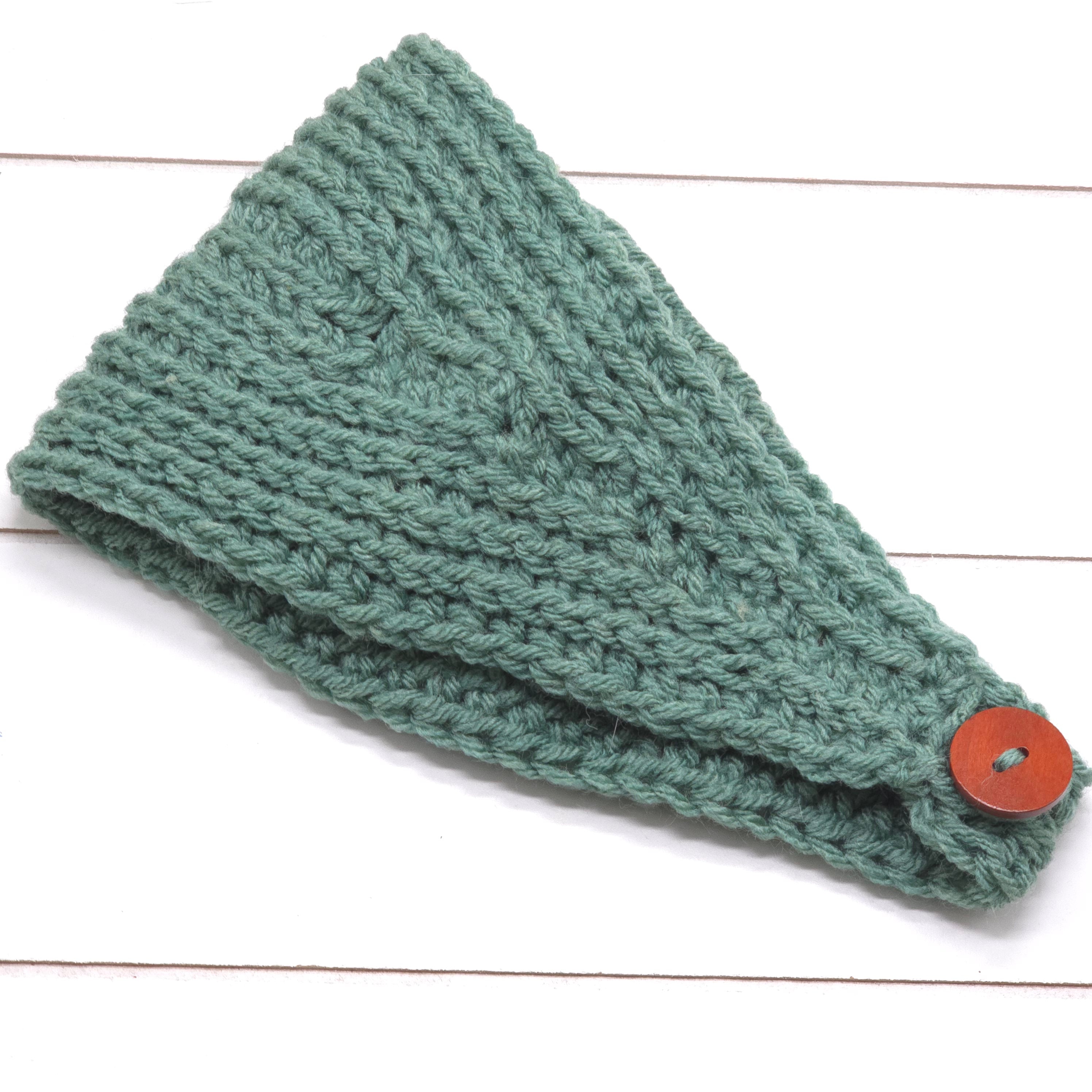 Crochet Headwrap Tapered w/ flower Teal