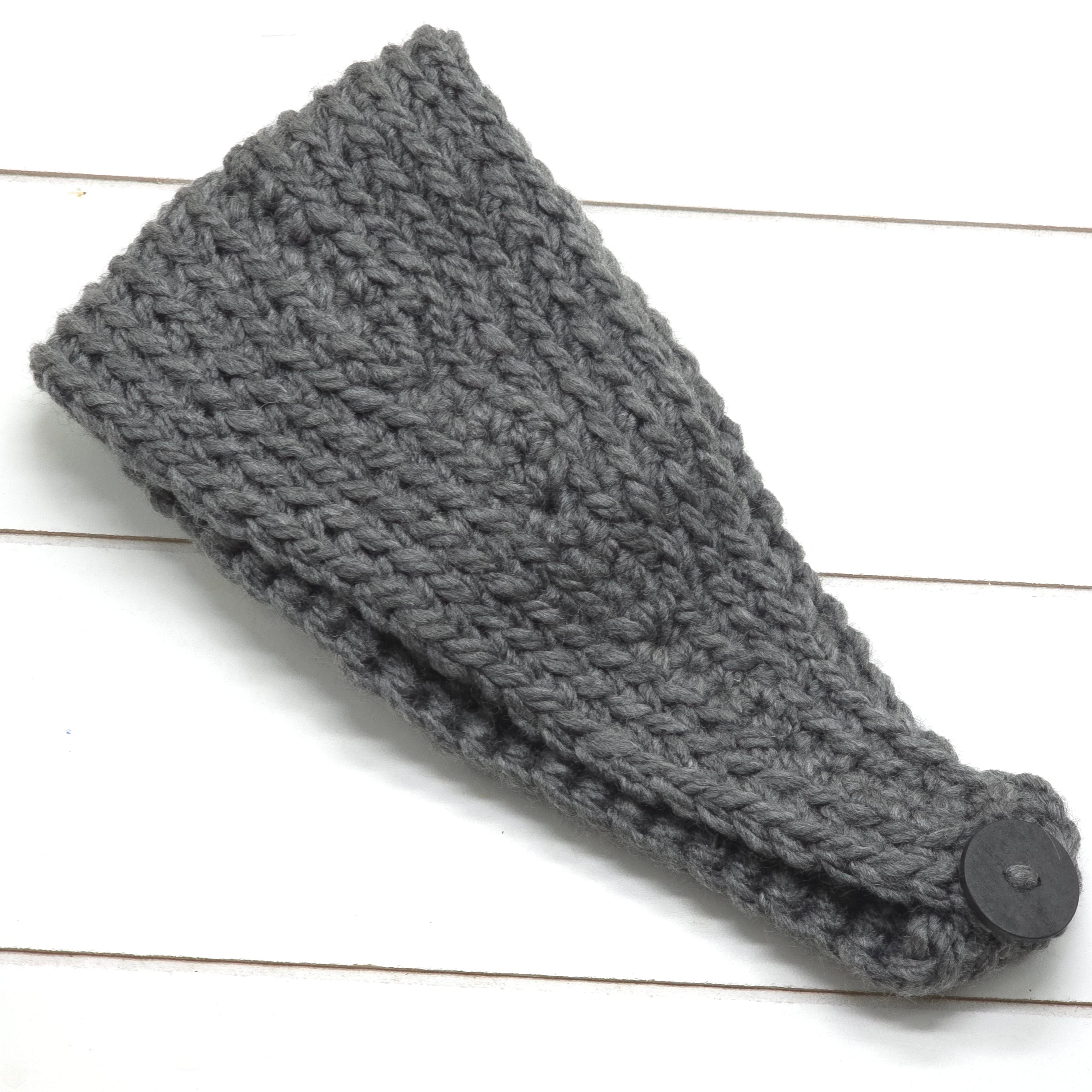 Crochet Headwrap Tapered w/ flower Pewter