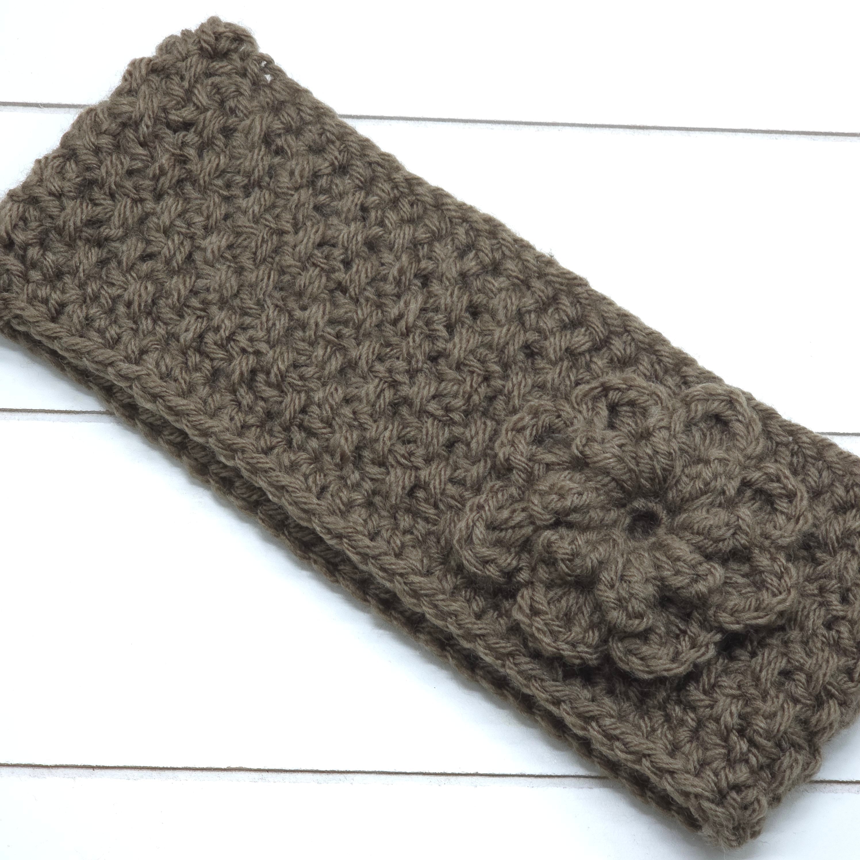 Crochet Headband w/ flower Coffee