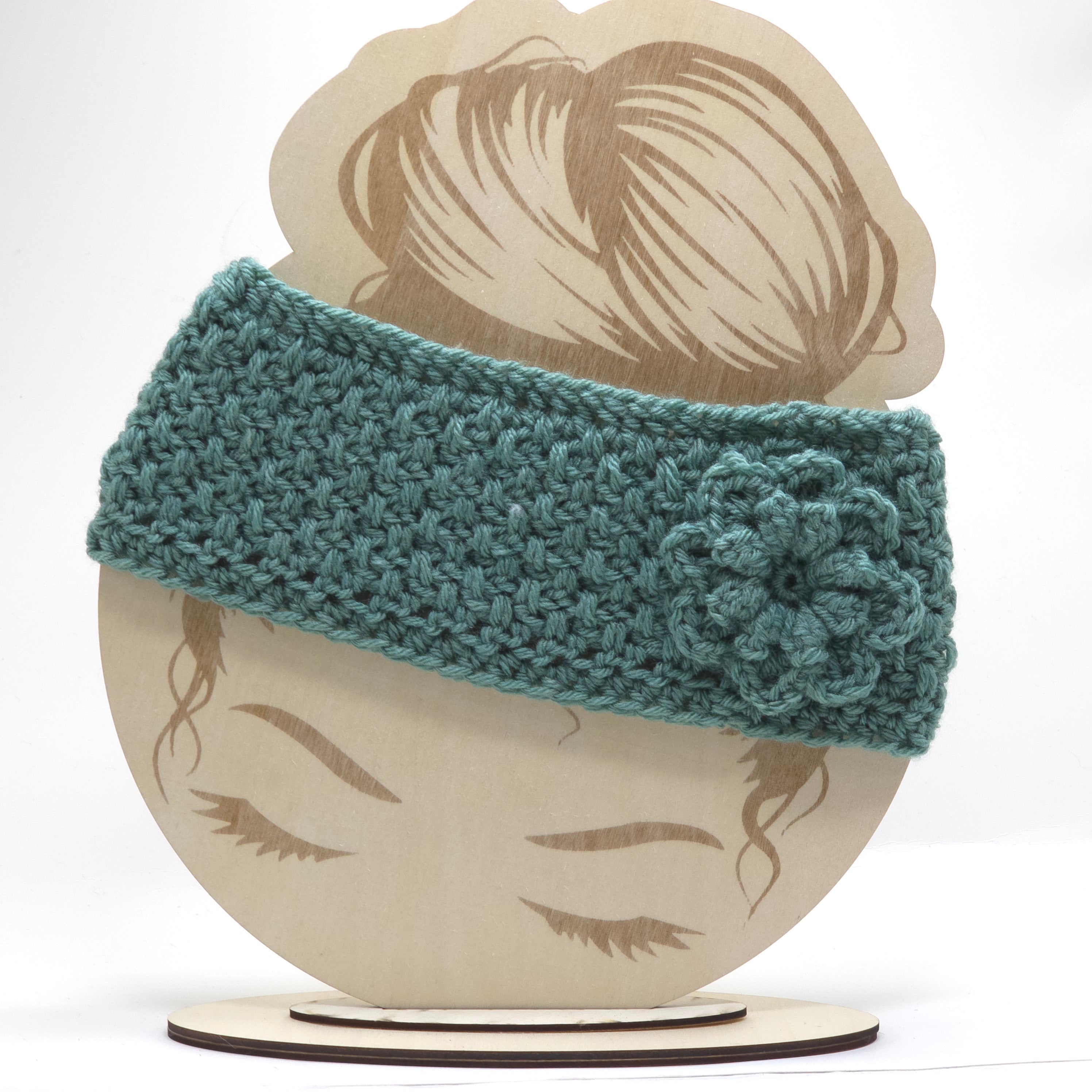 Crochet Headband w/ flower Teal