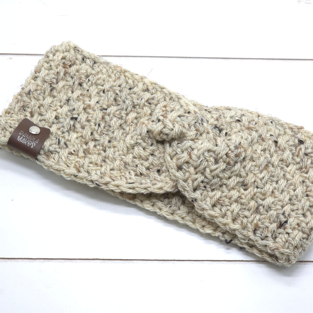 Crochet Headband Earwarmer Textured Oatmeal