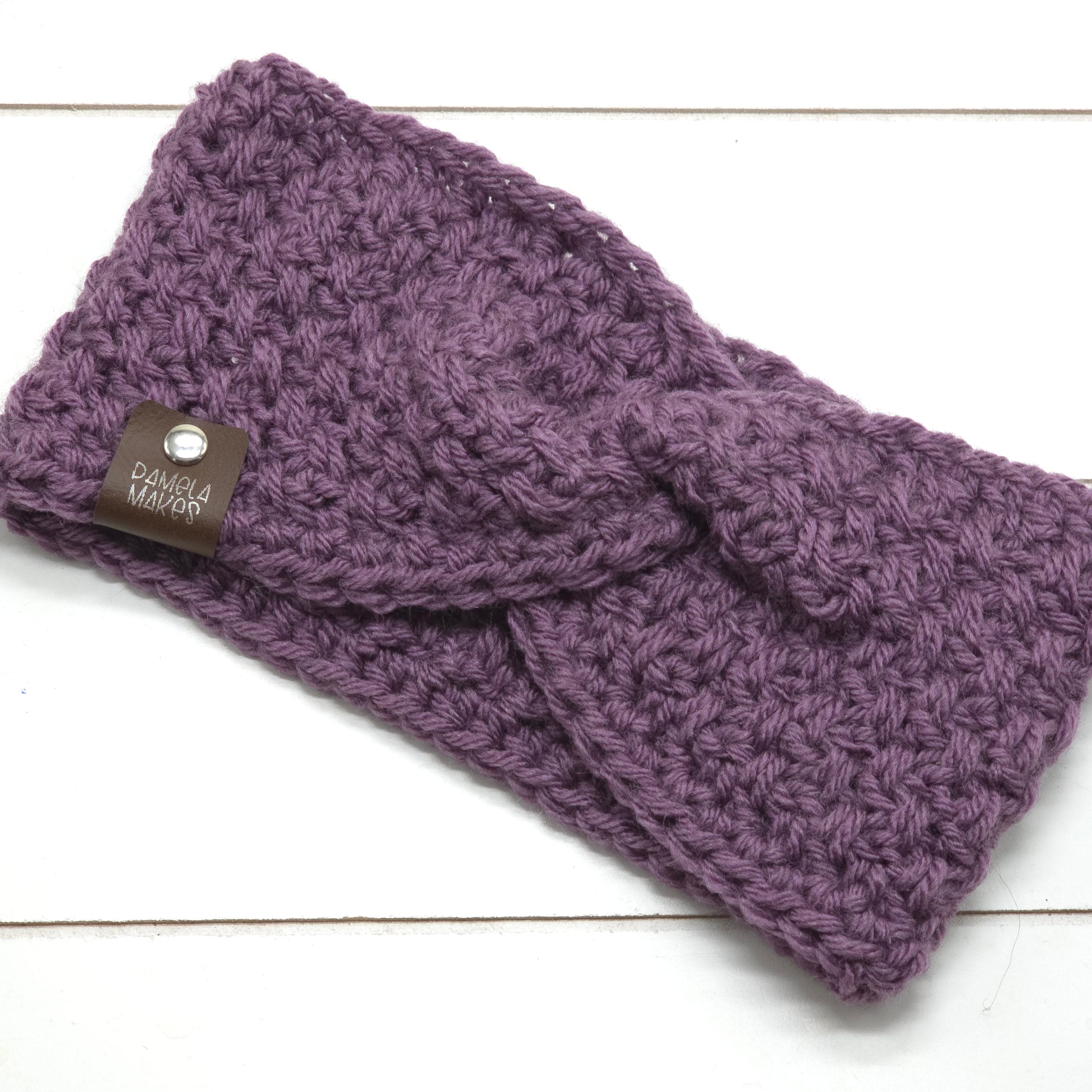 Crochet Headband Earwarmer Textured Grape