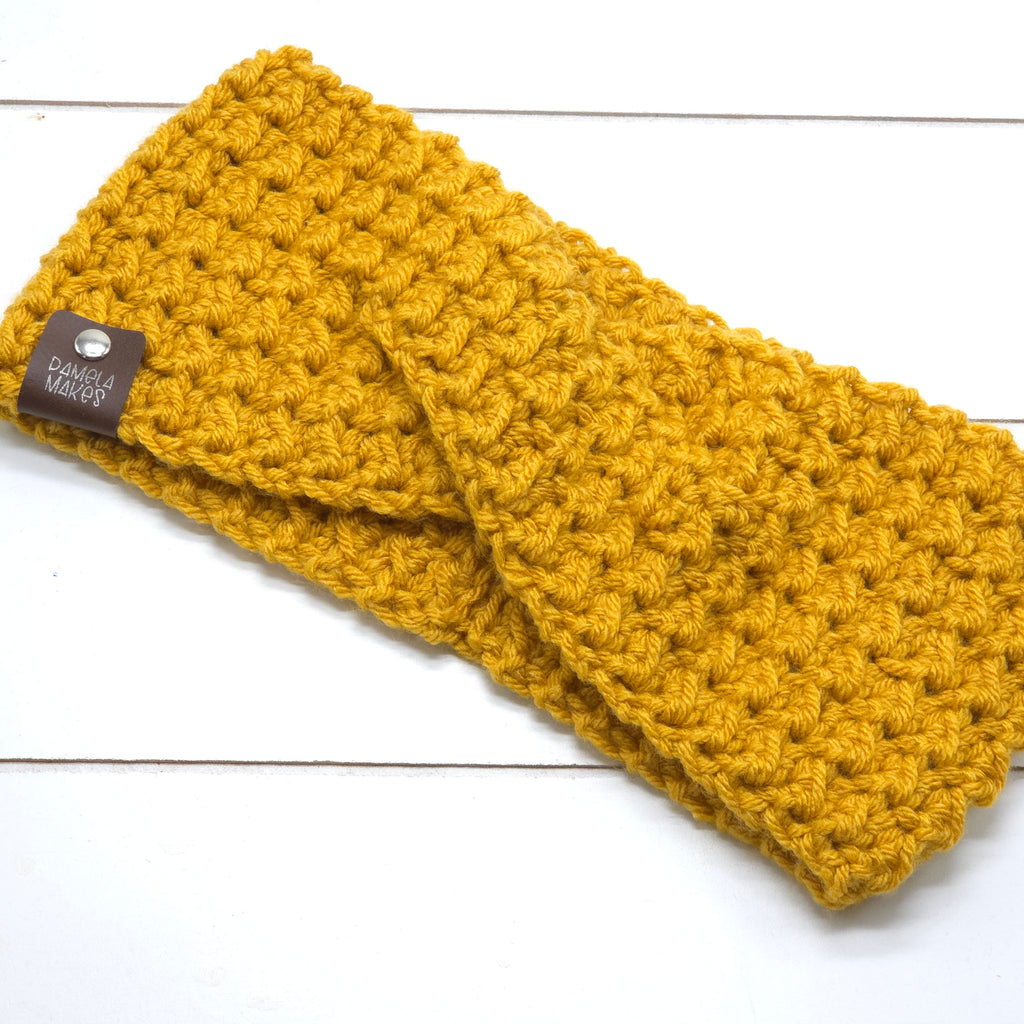 Crochet Headband Earwarmer Textured Mustard