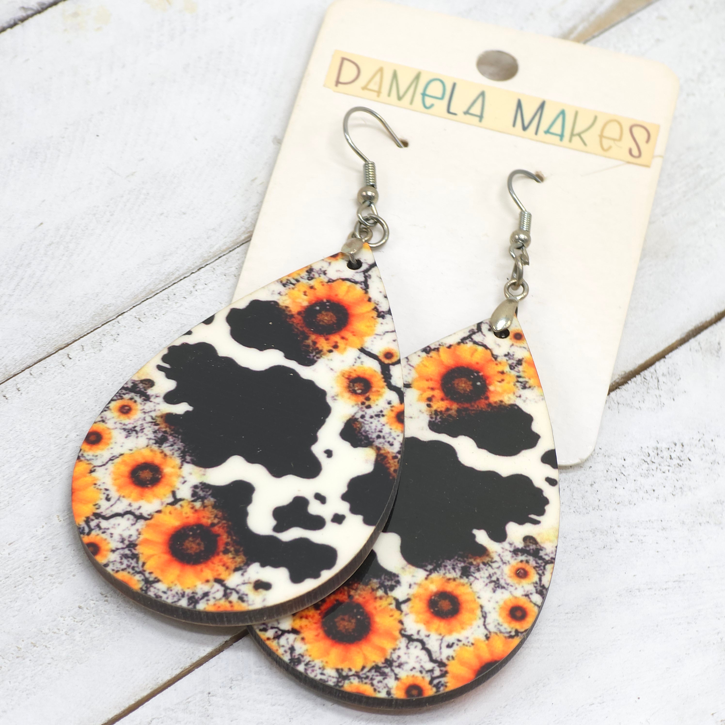 Earrings -Cow & Sunflowers