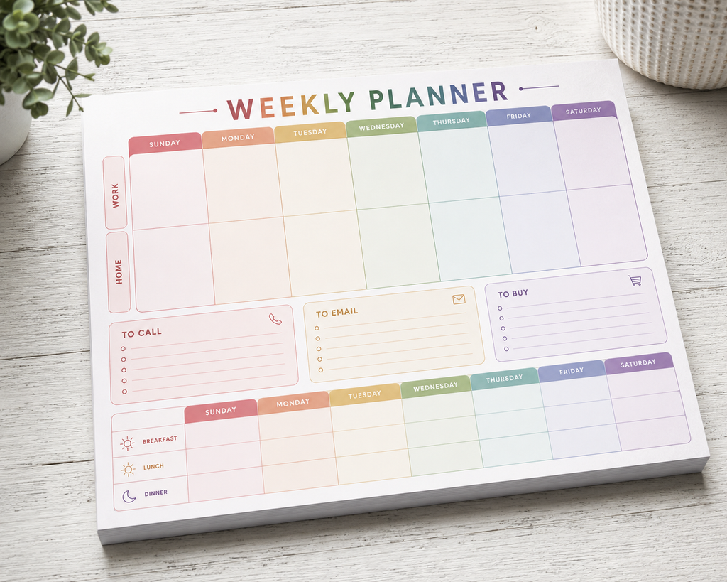Rainbow Work & Home Weekly Planner Notepad | 11x8.5