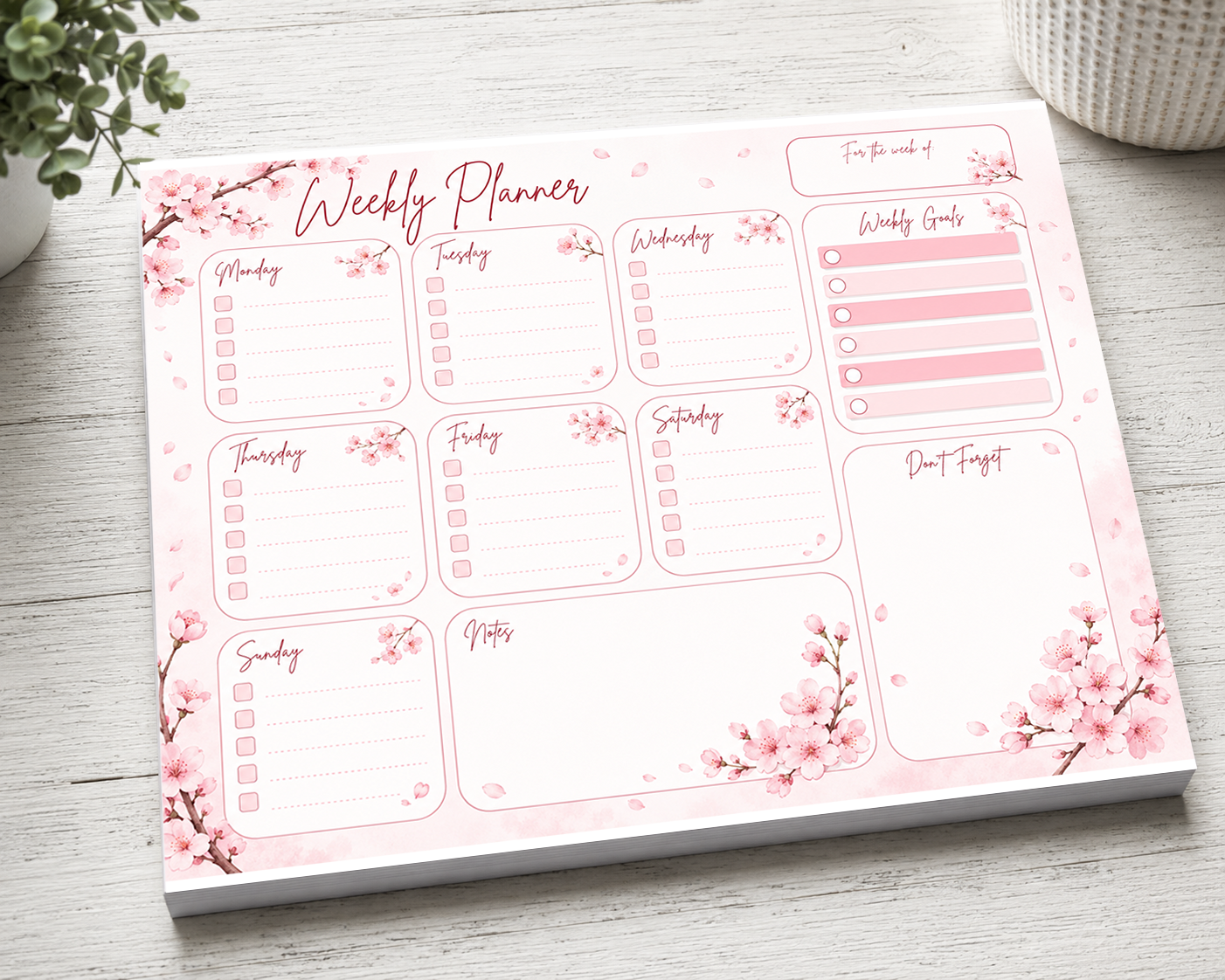 Cherry Blossoms Weekly Planner Notepad | 11x8.5