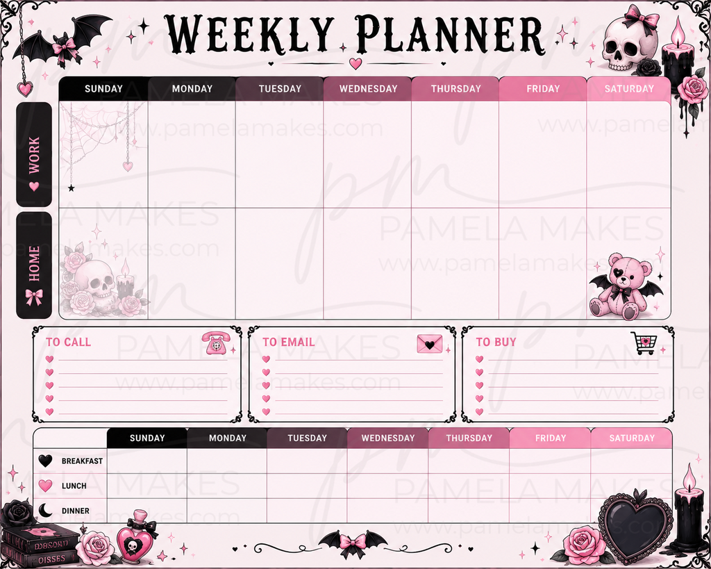 Pastel Goth Work & Home Weekly Planner Notepad | 11x8.5