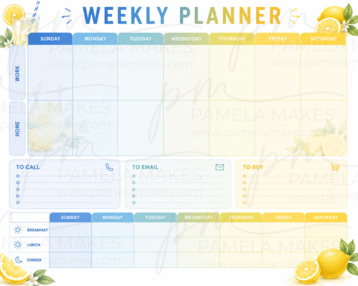 Lemonade Work & Home Weekly Planner Notepad | 11x8.5
