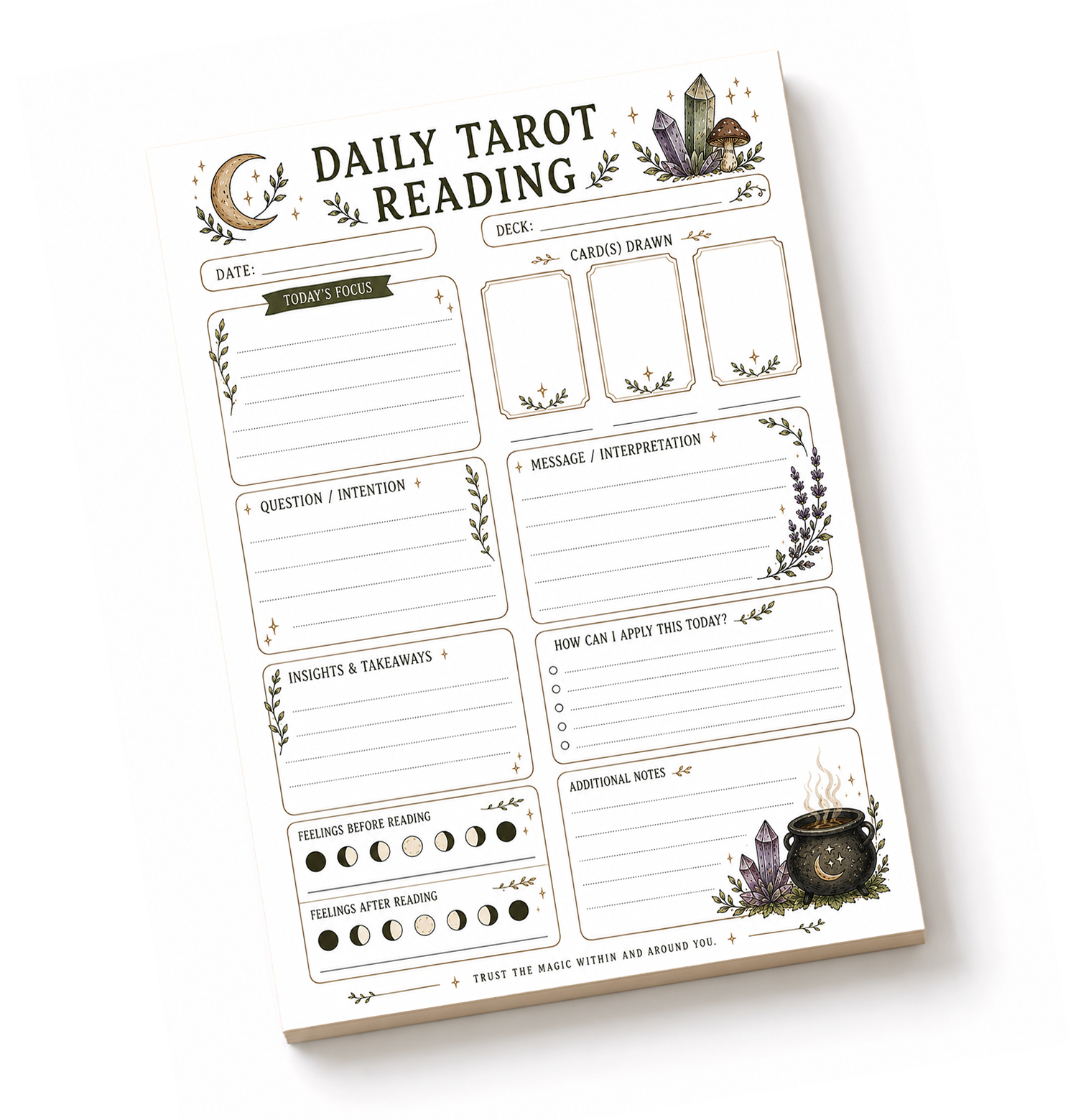 Nature Witch Daily Tarot Reading Planner Pad | 5x8