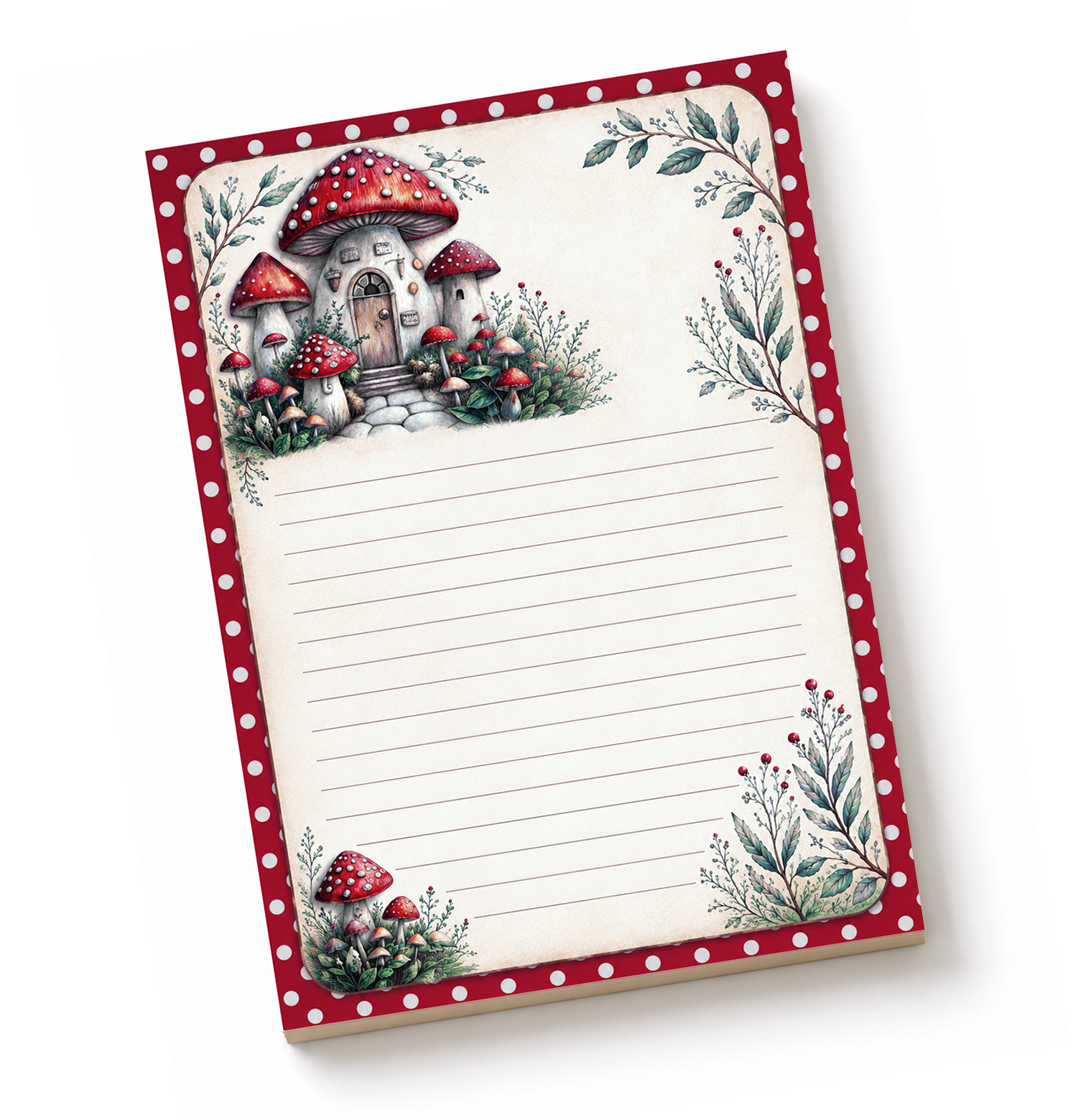 Woodland Mushroom Bordered Desk Pad | 5.5 x 8.5
