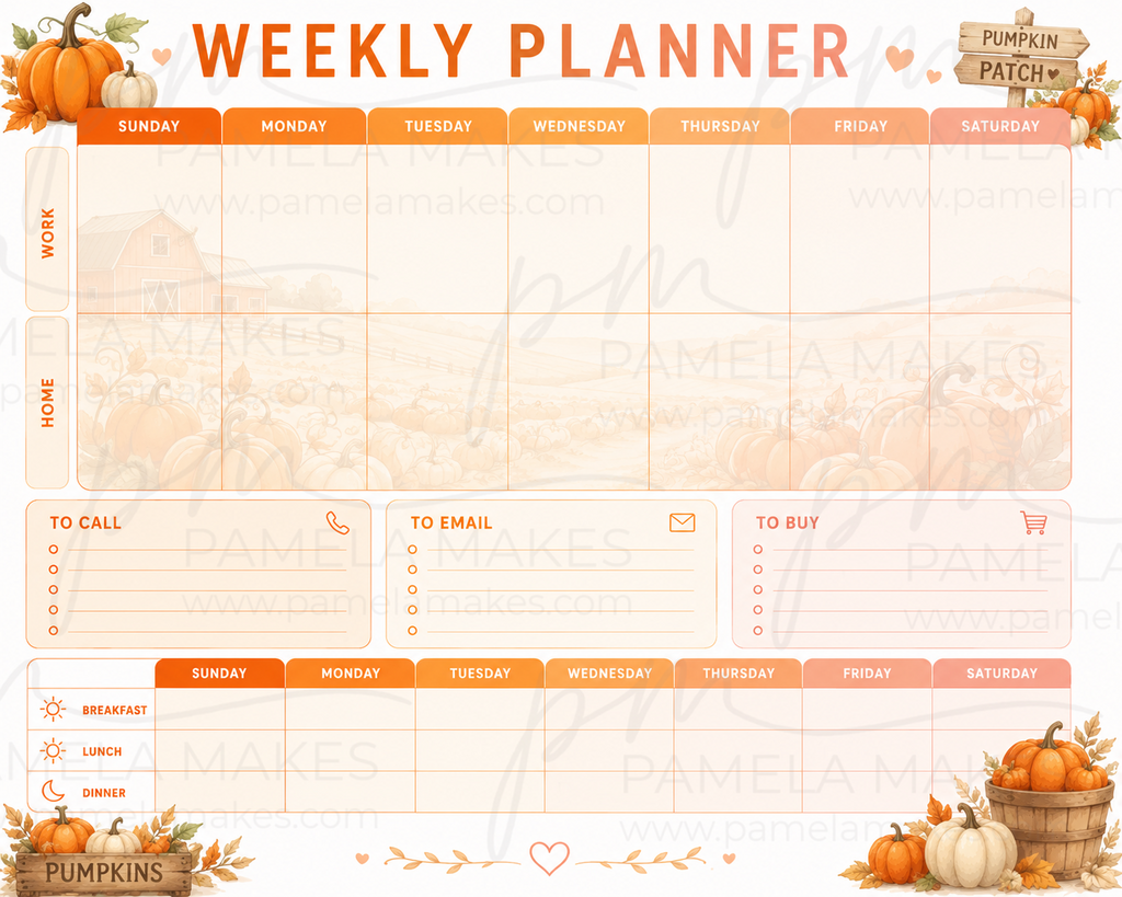 Pumpkin Patch  Work & Home Weekly Planner Notepad | 11x8.5