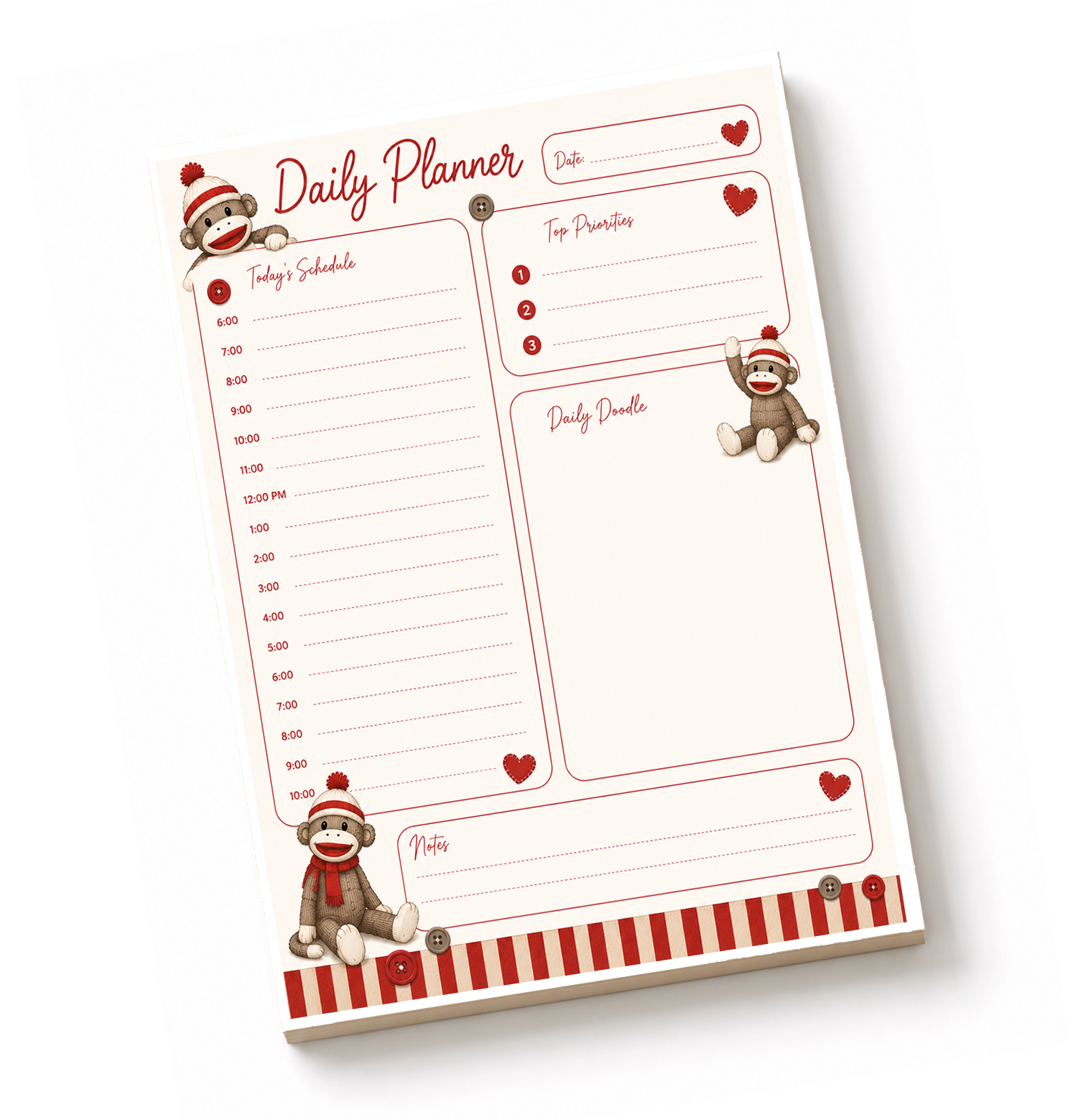 Sock Monkey Daily Planner Pad | 5x8