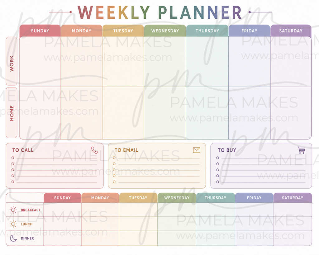 Rainbow Work & Home Weekly Planner Notepad | 11x8.5